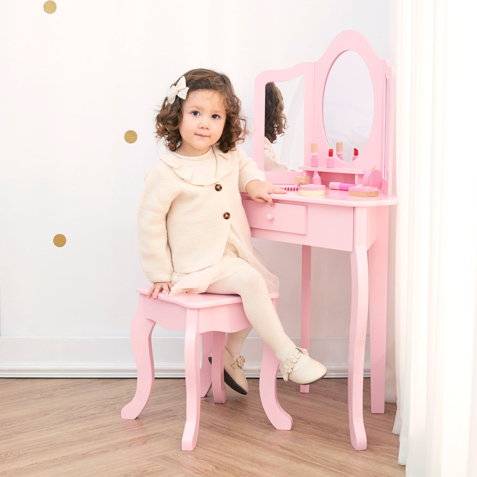  Teamson Kids Fantasy Fields - Little Lady Alessandra Medium Corner Play Vanity - Pink - Bonton