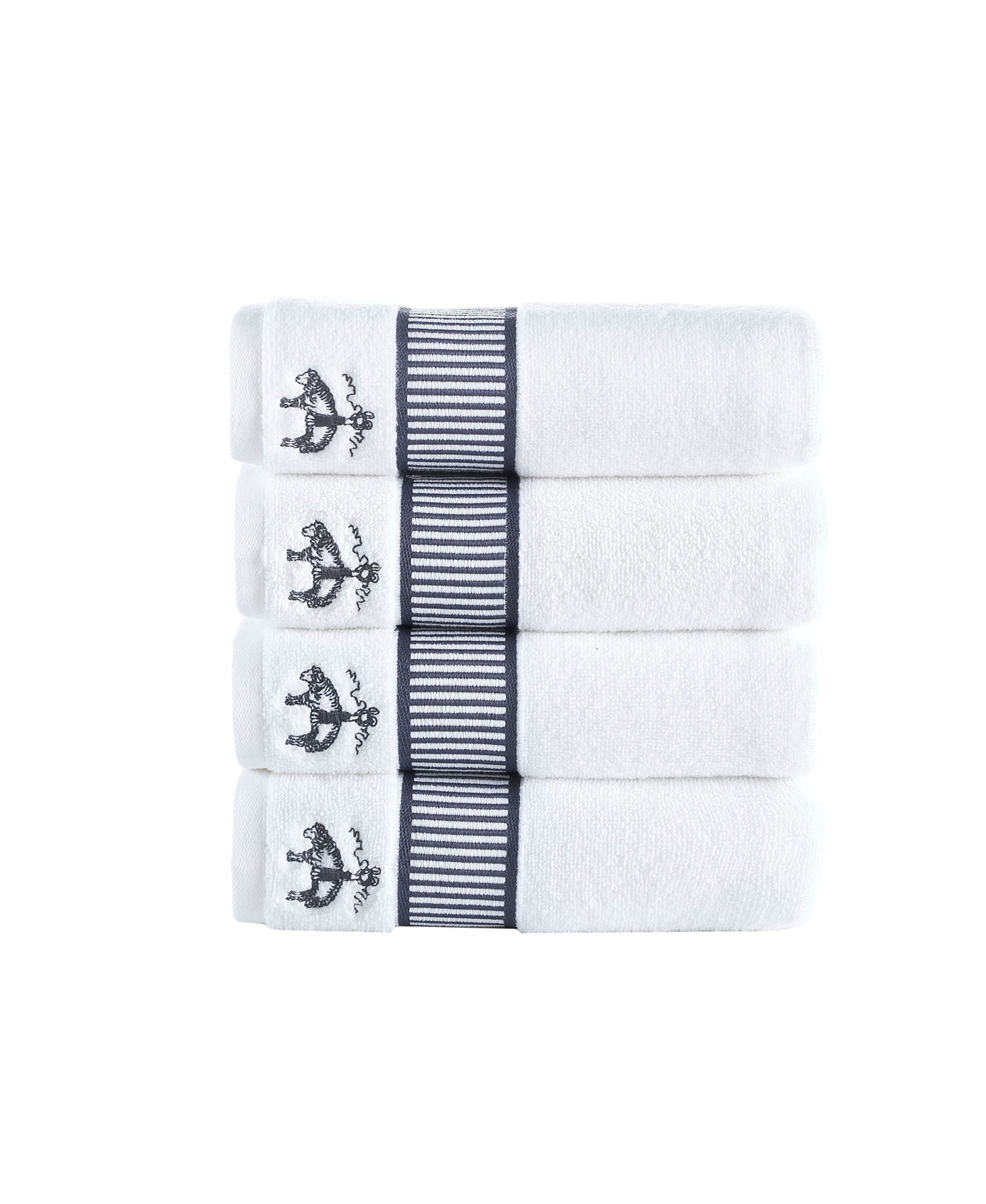  Brooks Brothers Fancy Border 4 Piece Hand Towel Set - Anthracite - Bonton