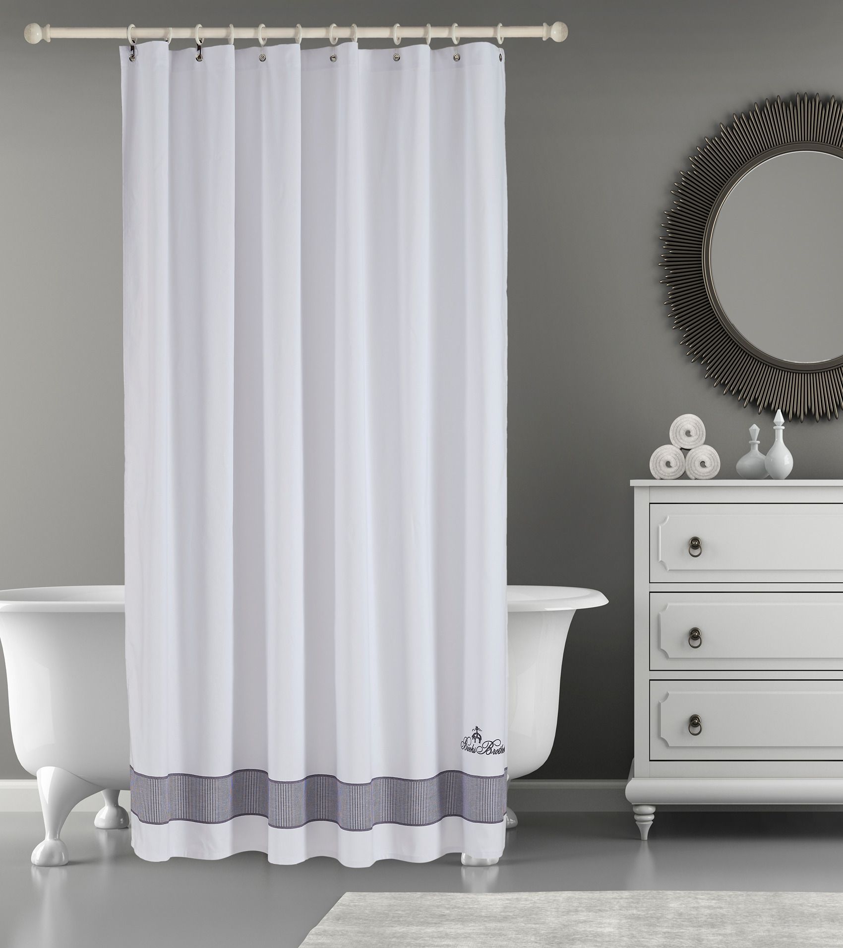  Brooks Brothers Fancy Border Shower Curtains - Silver - Bonton