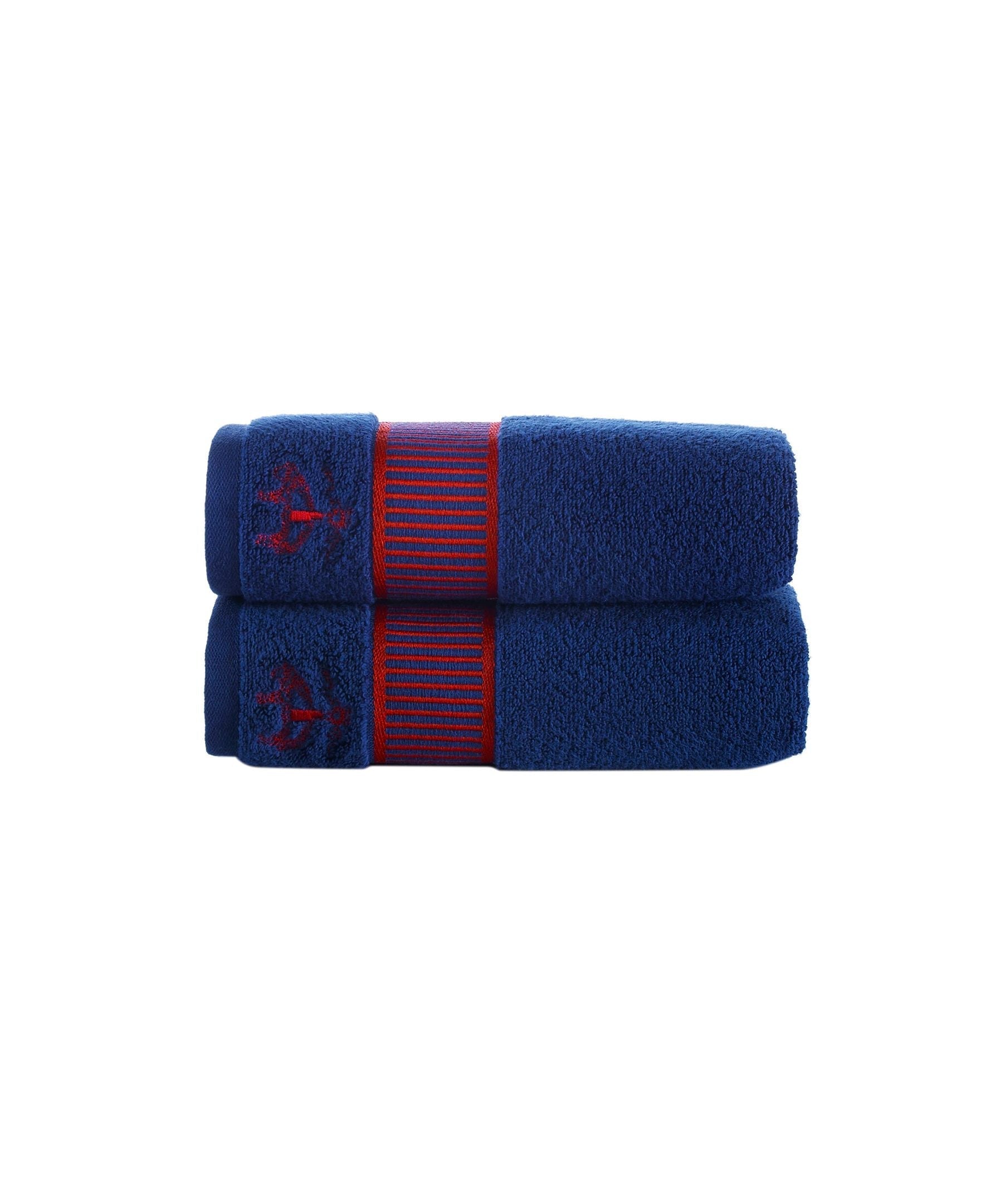  Brooks Brothers Fancy Border 2 Piece Hand Towels Set - Navy - Bonton