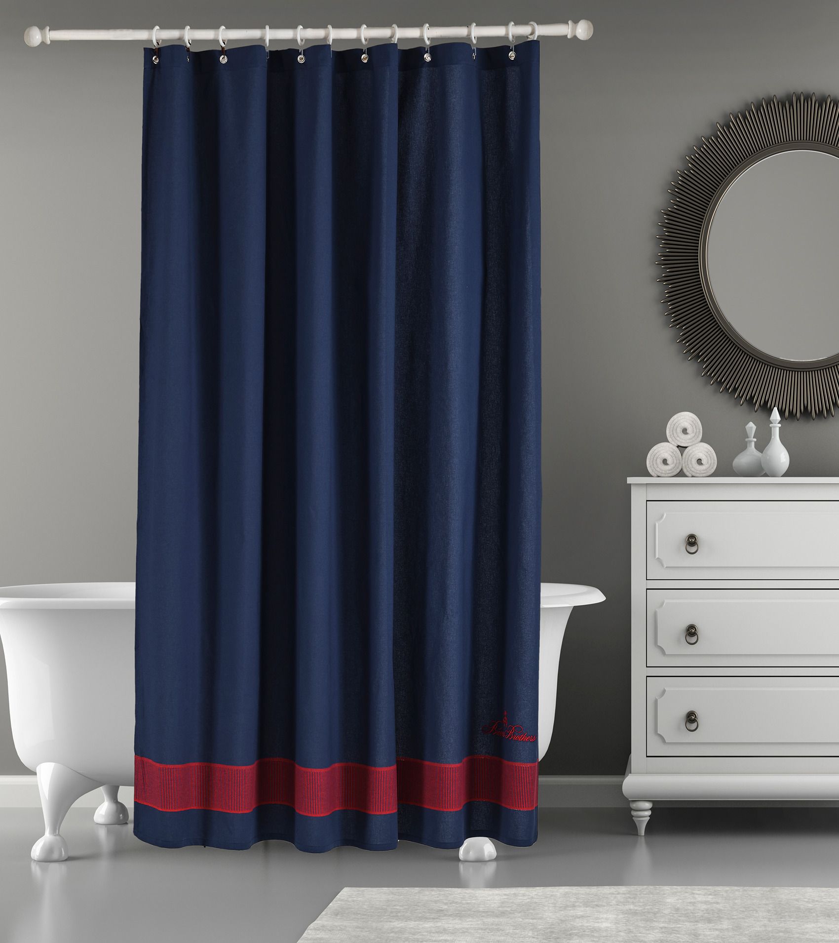  Brooks Brothers Fancy Border Shower Curtains - Royal Blue - Bonton