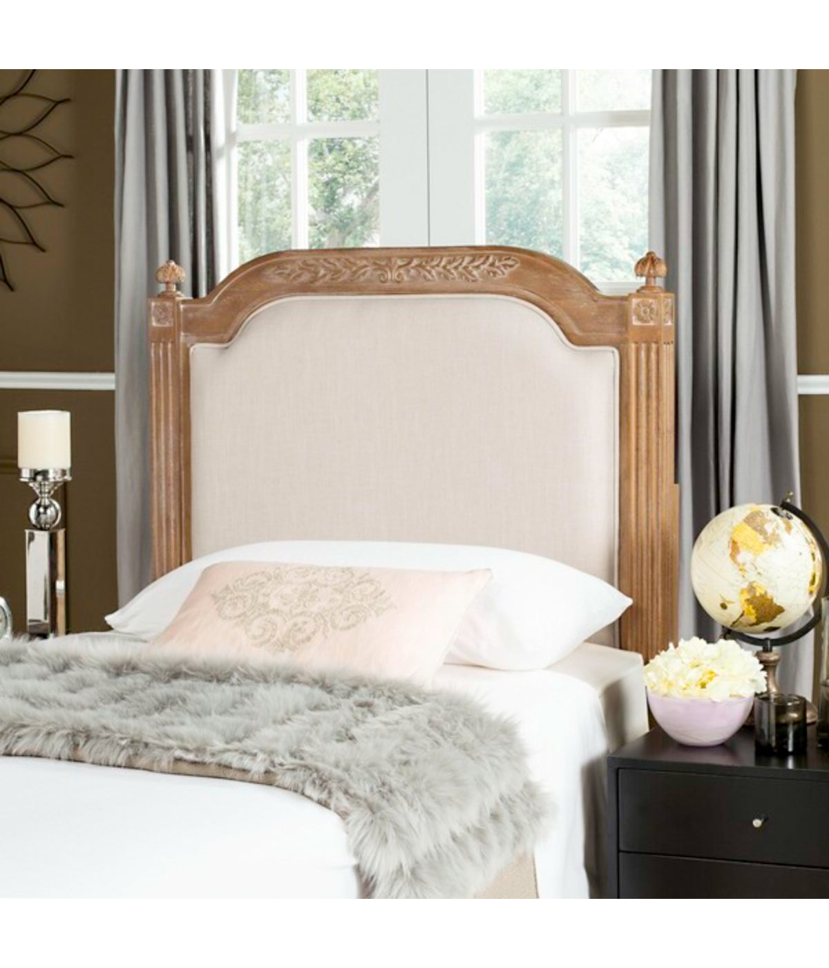  Safavieh Vintage Linen Headboard Beige & Rustic Oak - Beige & Rustic Oak - Bonton