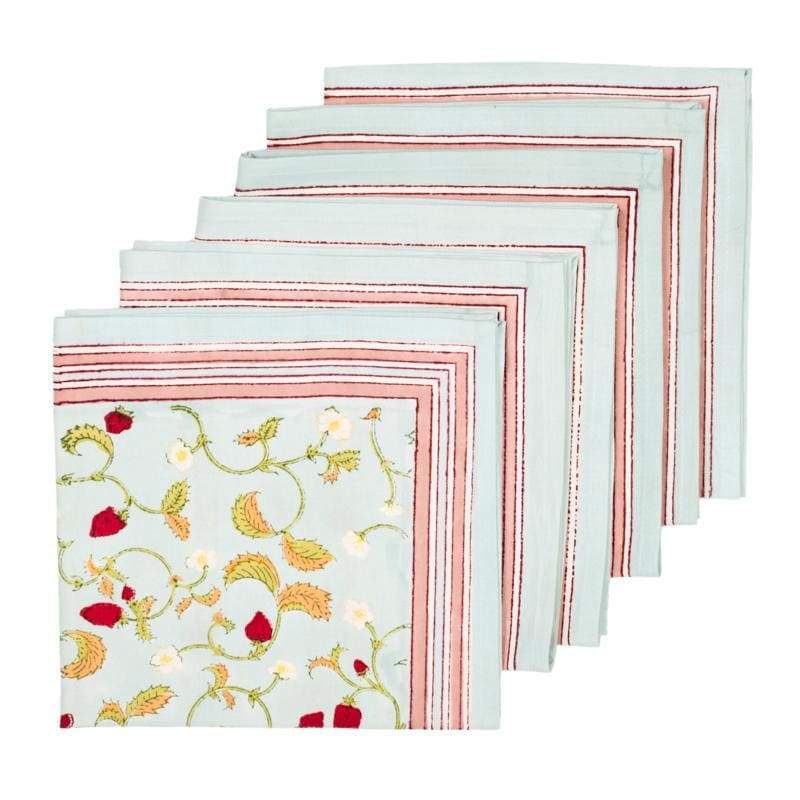  Couleur Nature Strawberry Blue Napkins Set of 6 - Blue - Bonton