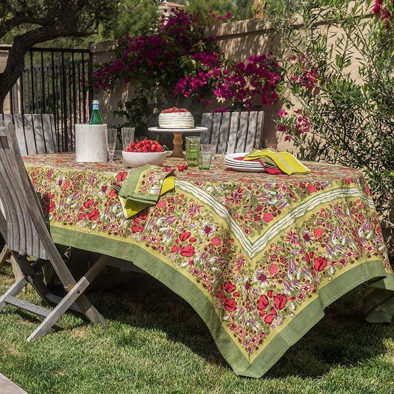  Couleur Nature Jardin Red/Green Tablecloth - Red/Green - Bonton