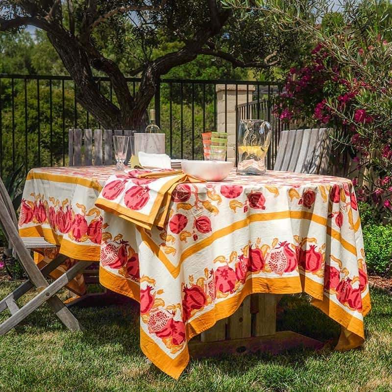  Couleur Nature Pomegranate Yellow/Red Tablecloth - Yellow/Red - Bonton