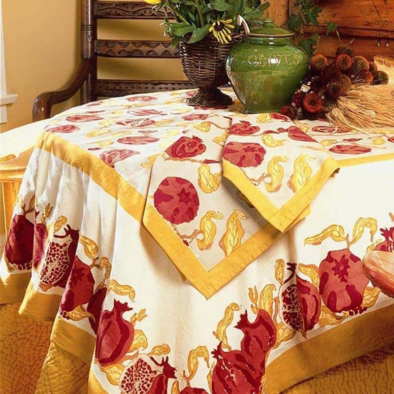  Couleur Nature Pomegranate Yellow/Red Tablecloth - Yellow/Red - Bonton