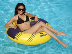 42-Inch Inflatable Yellow and Blue Striped Swimming Pool Ring Inner Tube