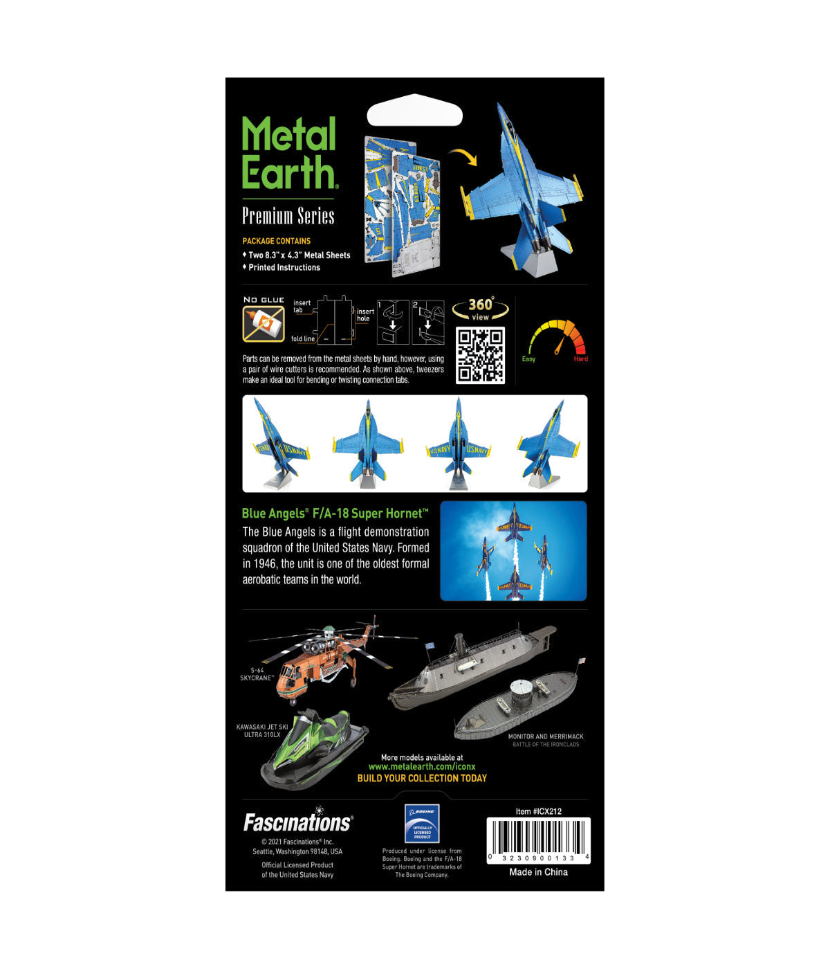  Metal Earth Premium Series ICONX 3D Metal Model Kit - Blue Angels F/A-18 Super Hornet Multi - Multi - Bonton