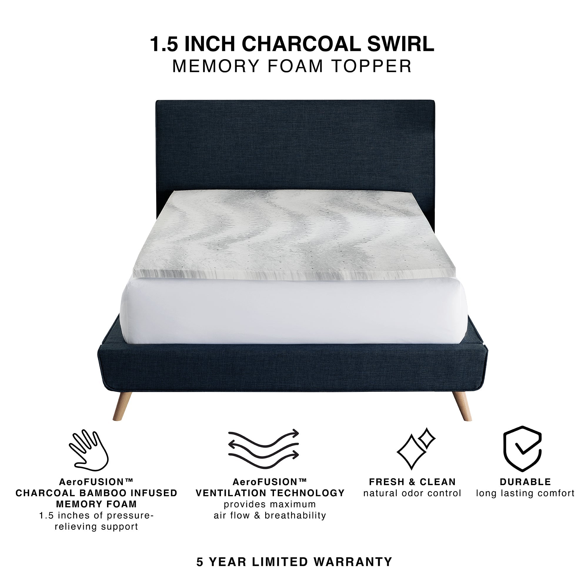  BodiPEDIC Charcoal Swirl Memory Foam Mattress Topper 1.5