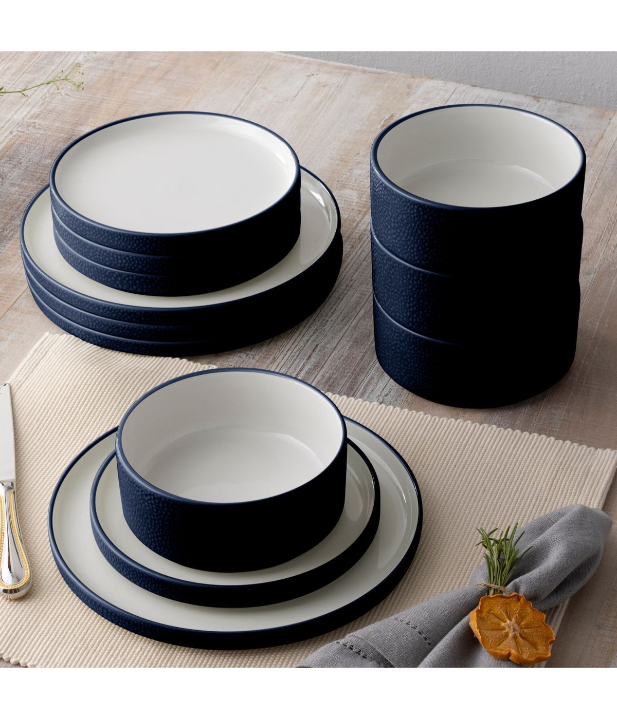  Noritake Colortex Stone Set of 4 Stax Cereal Bowls - Navy - Bonton