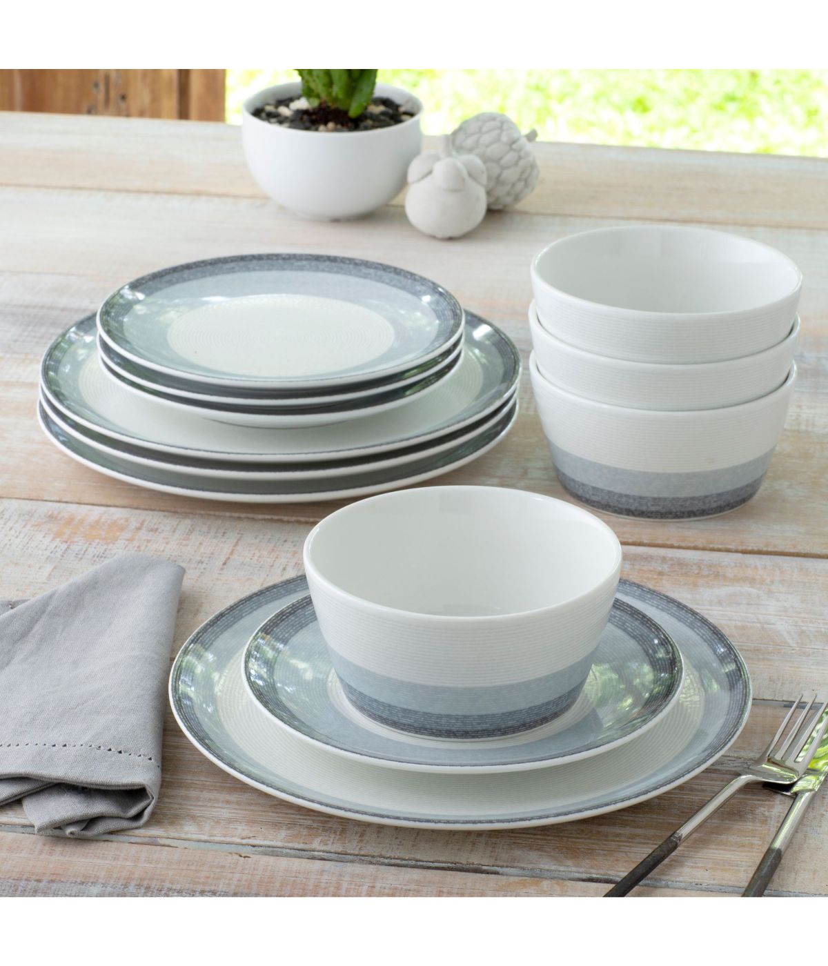  Noritake Colorscapes Layers 12 Piece Coupe Set, Service for 4 - Ash - Bonton