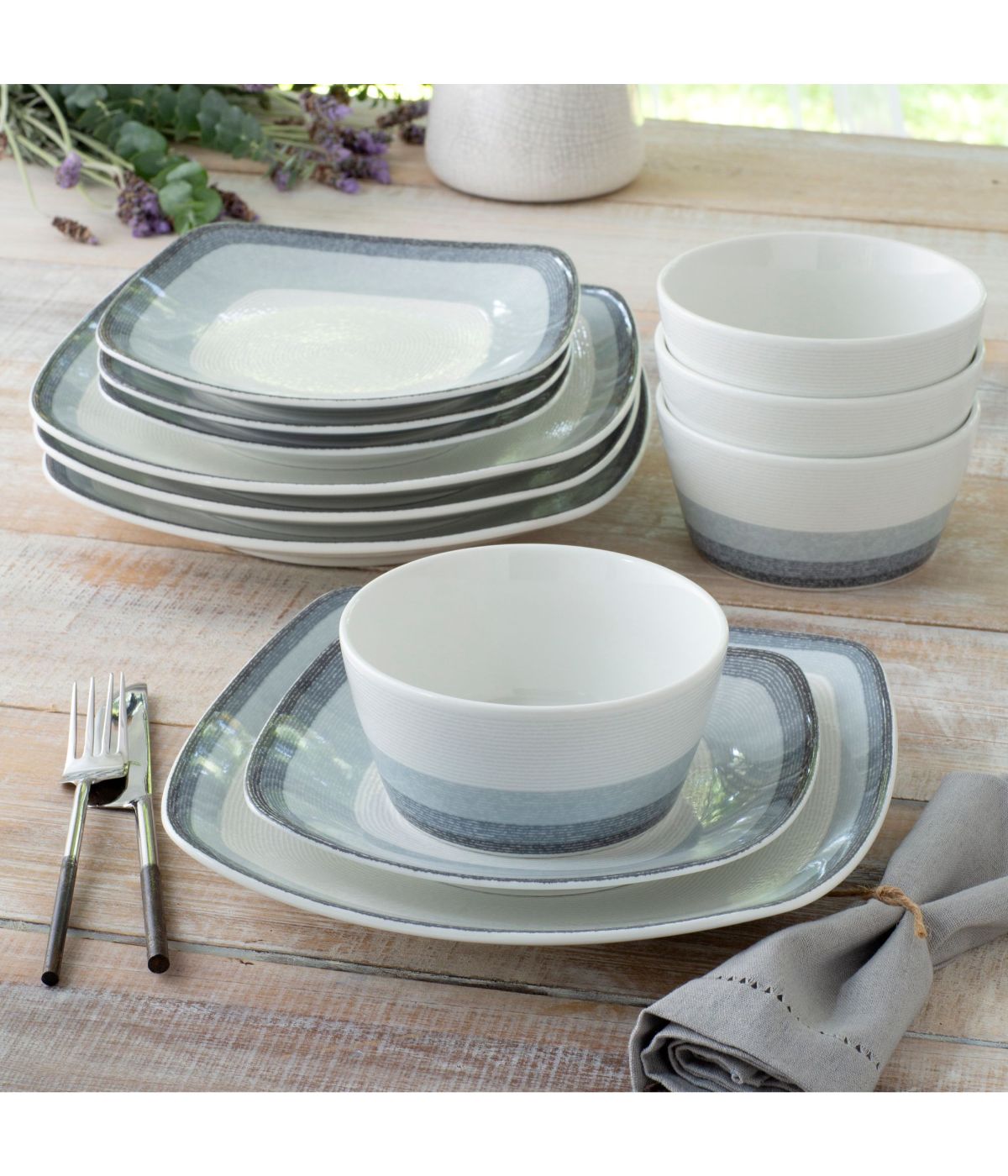  Noritake Colorscapes Layers 12 Piece Square Set, Service for 4 - Ash - Bonton