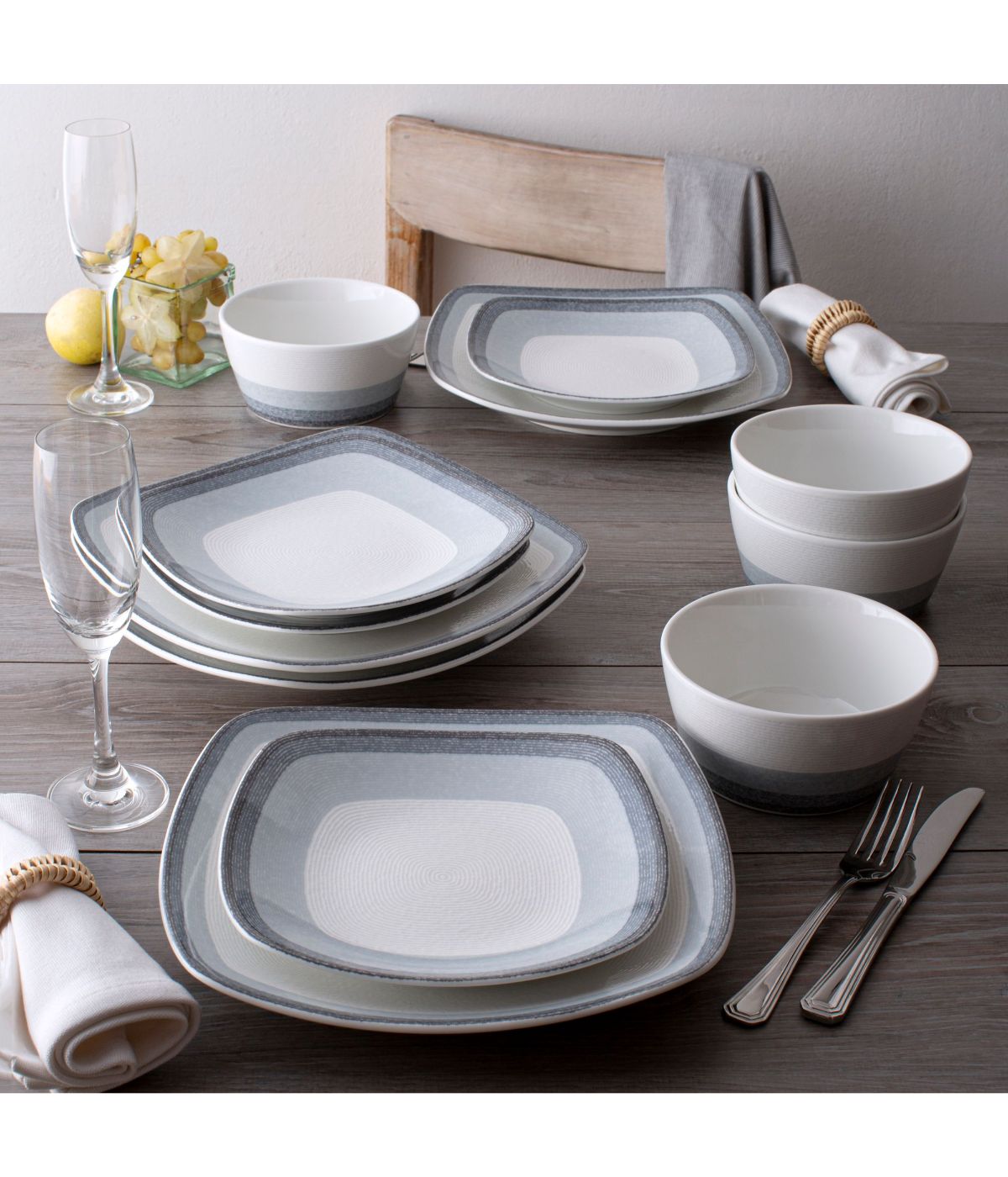  Noritake Colorscapes Layers 12 Piece Square Set, Service for 4 - Ash - Bonton