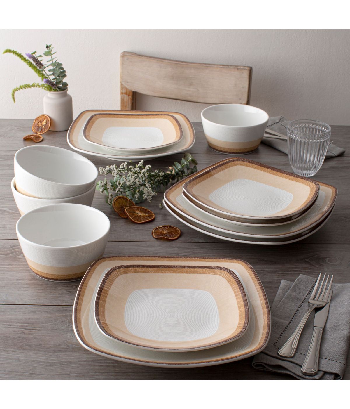  Noritake Colorscapes Layers 12 Piece Square Set, Service for 4 - Desert - Bonton