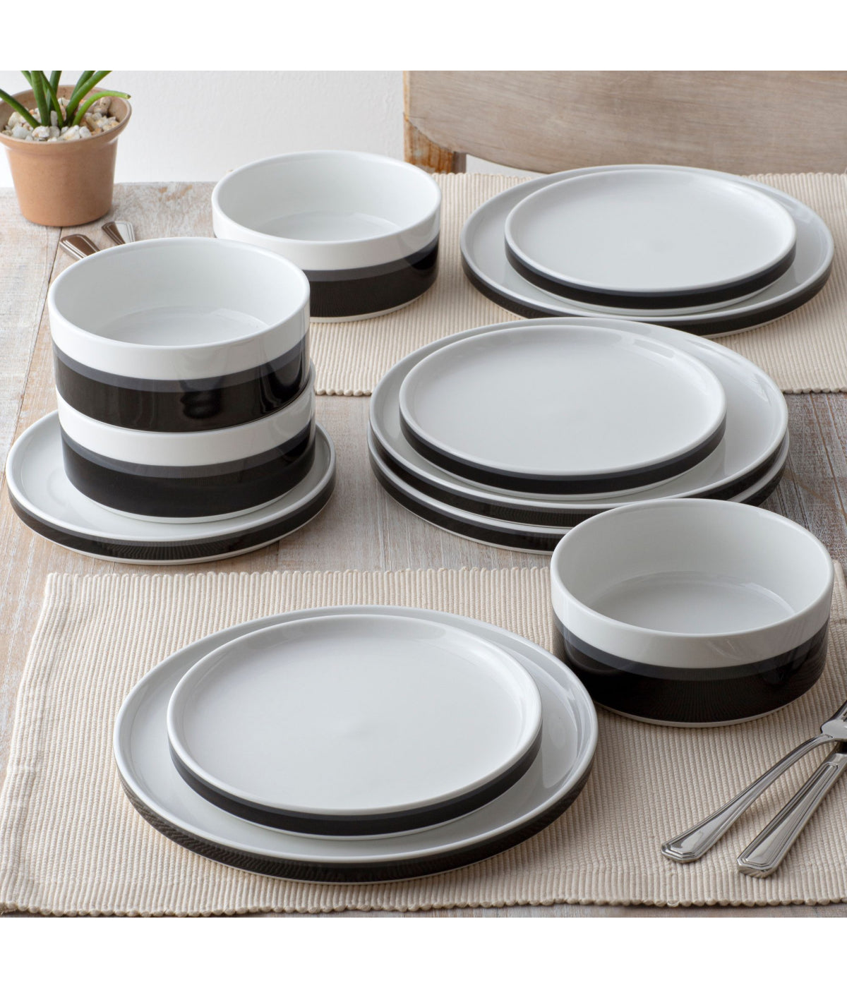  Noritake ColorStax Stripe Set of 4 Stax Salad Plates - Black - Bonton