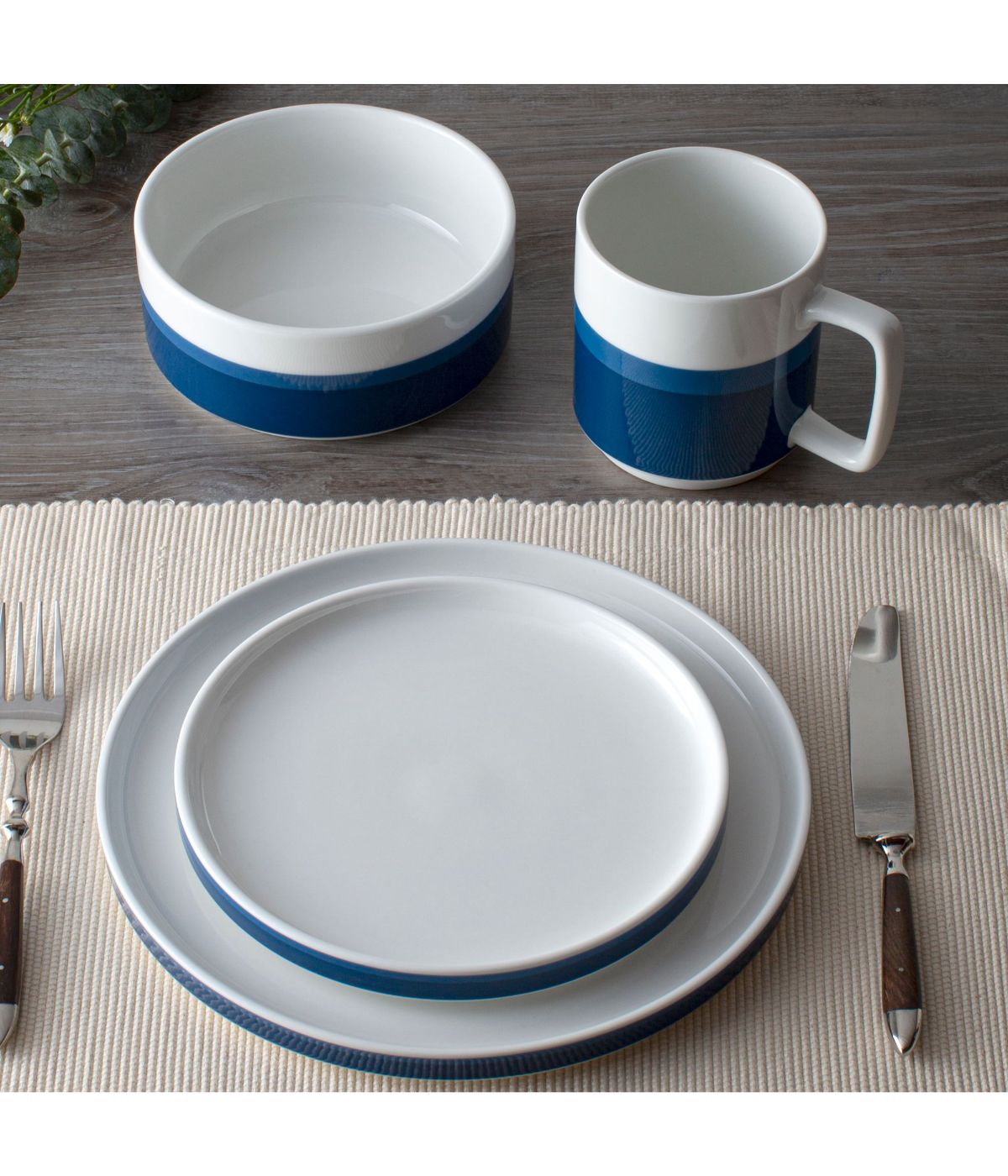  Noritake ColorStax Stripe 4-Piece Place Setting Stax - Blue - Bonton