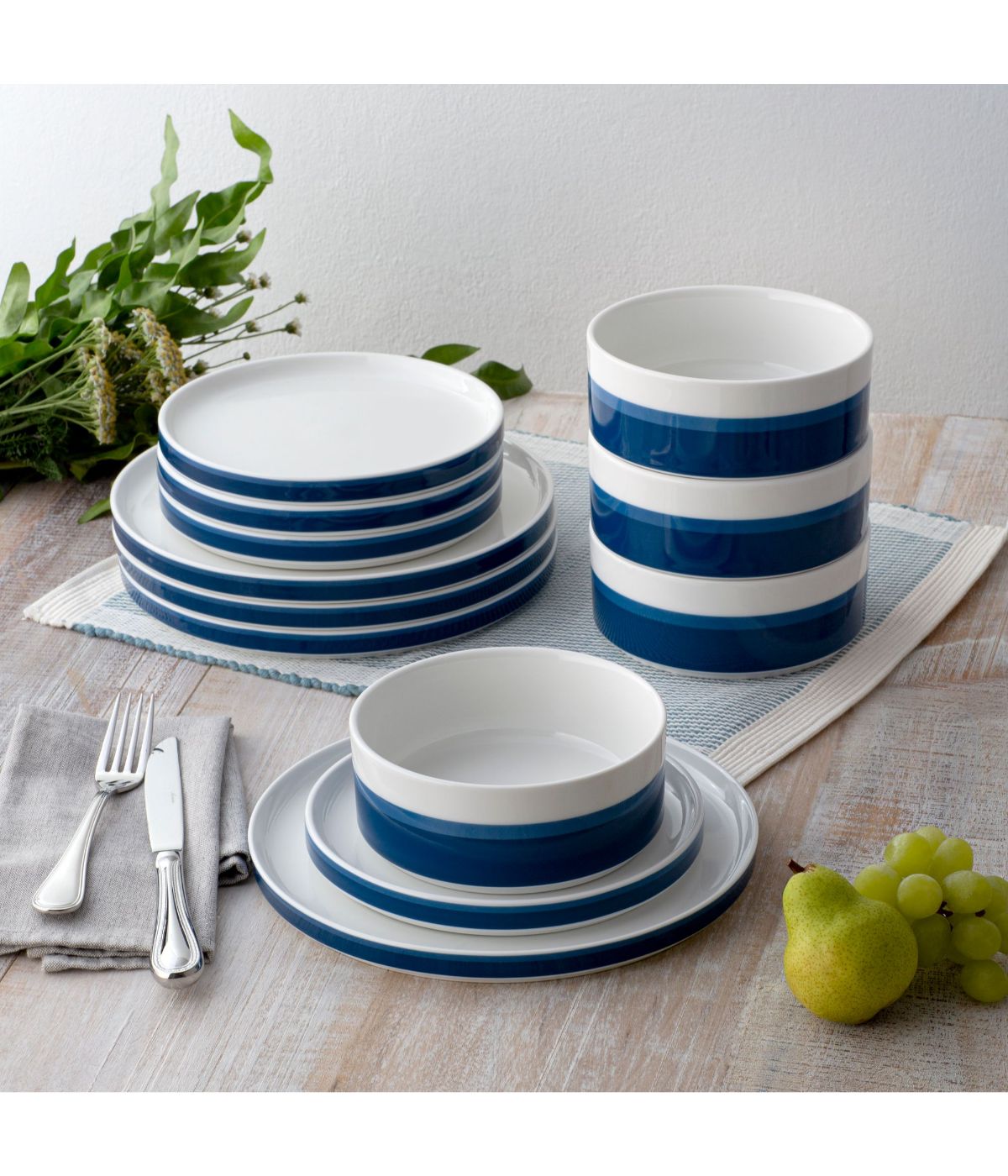  Noritake ColorStax Stripe 12 Piece Set, Service for 4 - Blue - Bonton