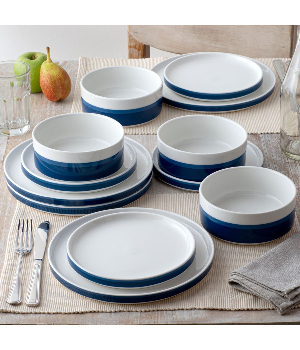  Noritake ColorStax Stripe 12 Piece Set, Service for 4 - Blue - Bonton