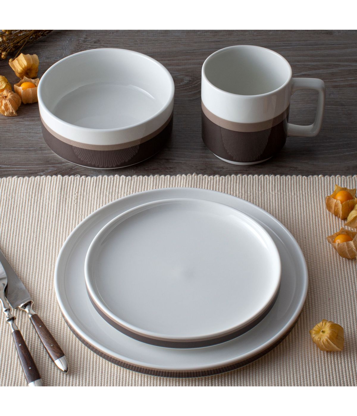  Noritake ColorStax Stripe 4-Piece Place Setting Stax - Brown - Bonton