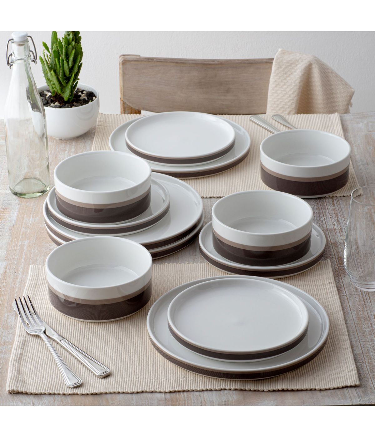  Noritake ColorStax Stripe 12 Piece Set, Service for 4 - Brown - Bonton