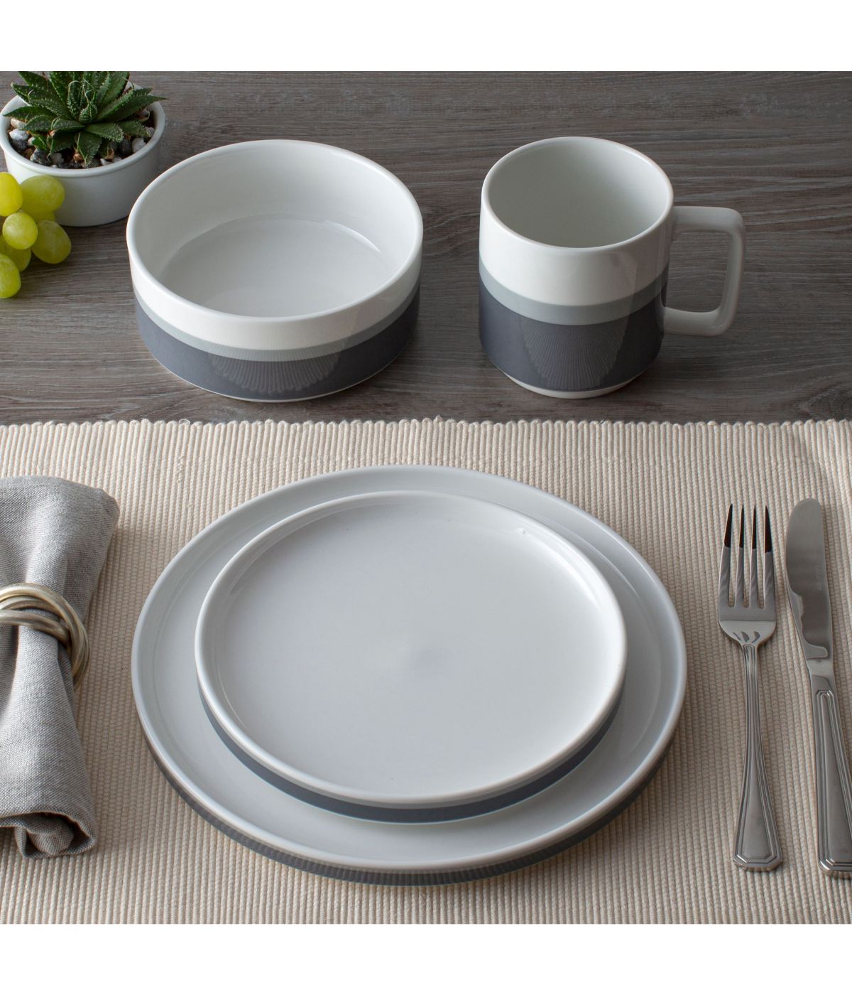  Noritake ColorStax Stripe 4-Piece Place Setting Stax - Grey - Bonton