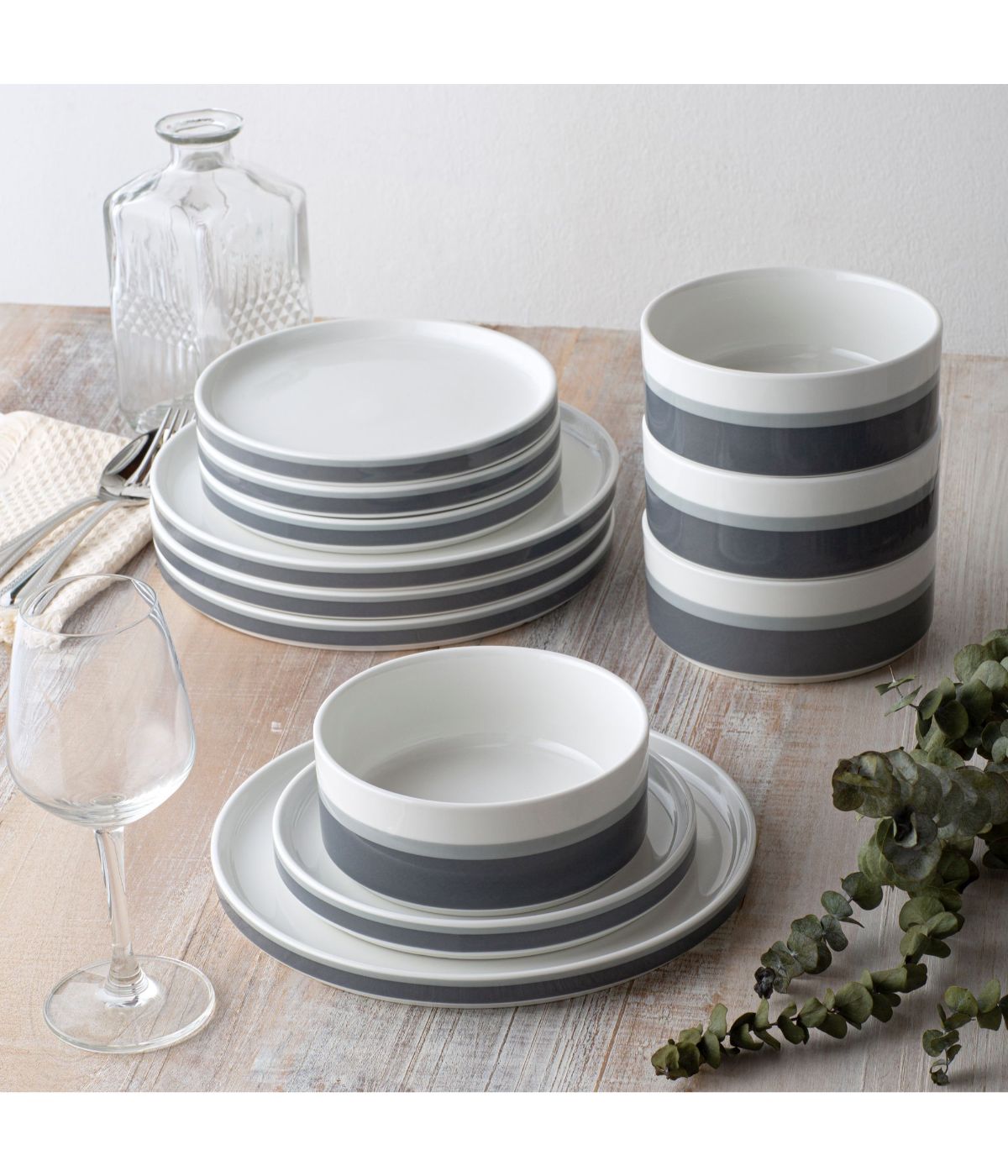  Noritake ColorStax Stripe 12 Piece Set, Service for 4 - Grey - Bonton