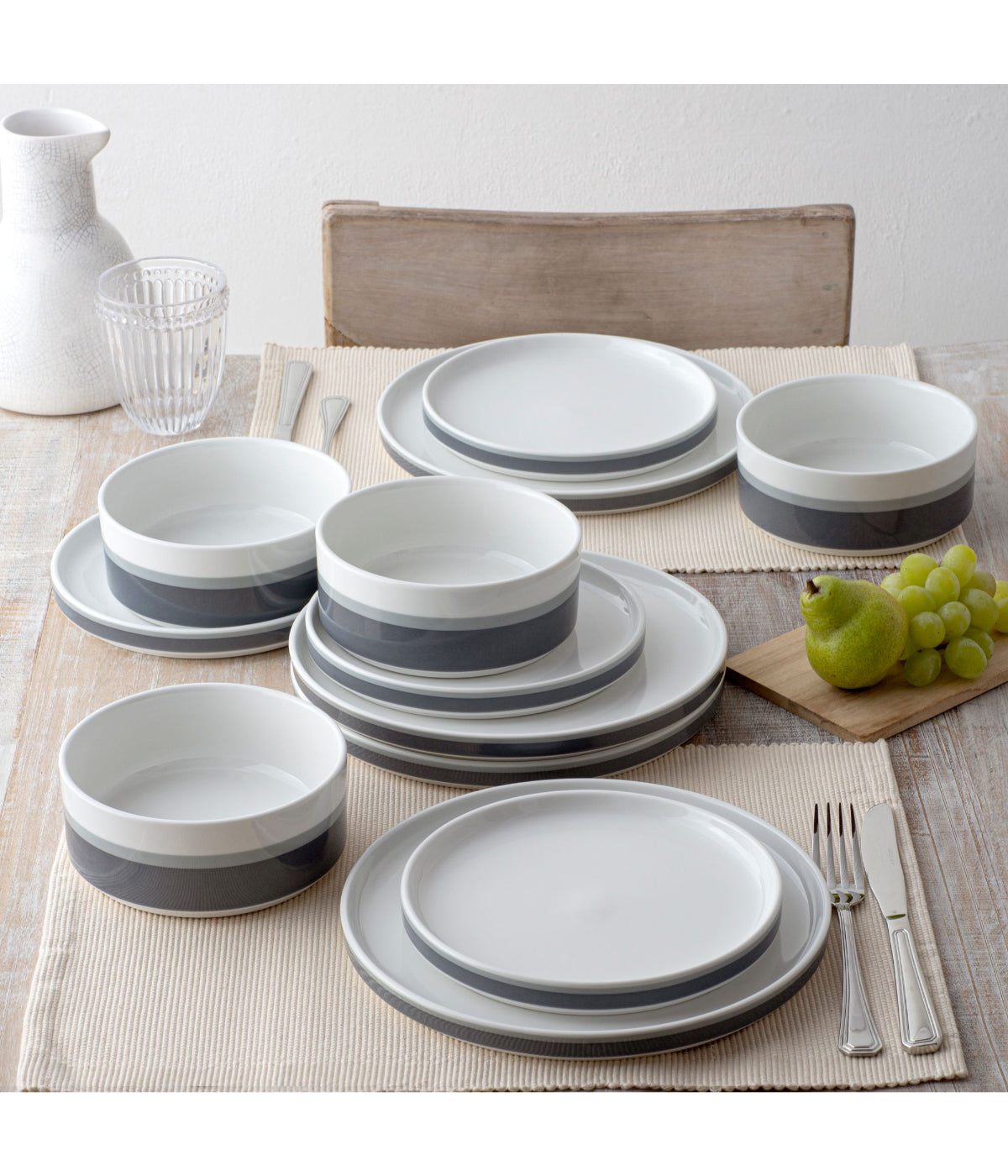  Noritake ColorStax Stripe 12 Piece Set, Service for 4 - Grey - Bonton