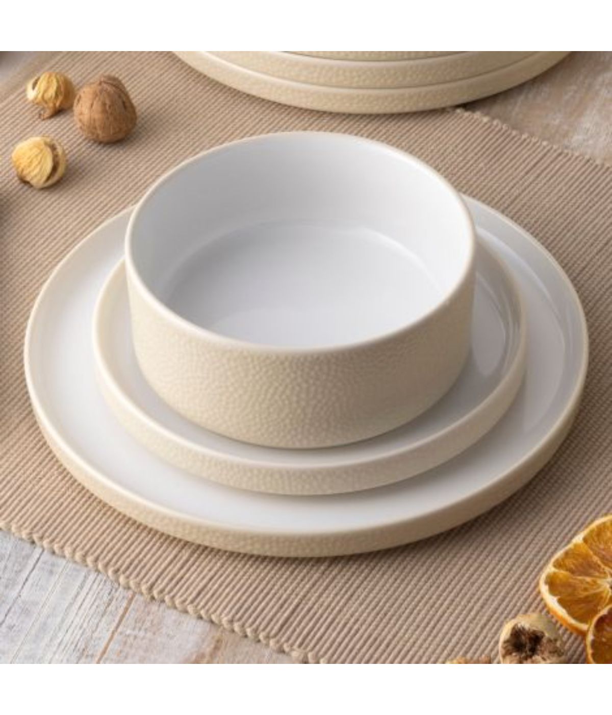  Noritake Colortex Stone Set of 4 Stax Dinner Plates - Ivory - Bonton