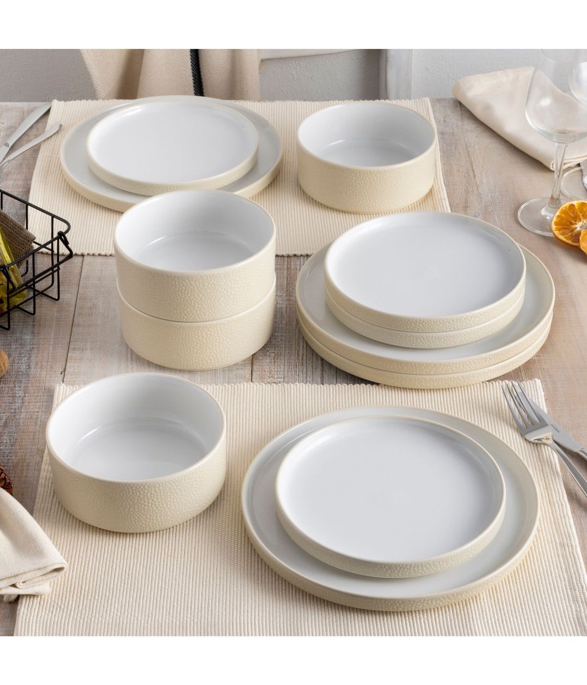  Noritake Colortex Stone Set of 4 Stax Dinner Plates - Ivory - Bonton