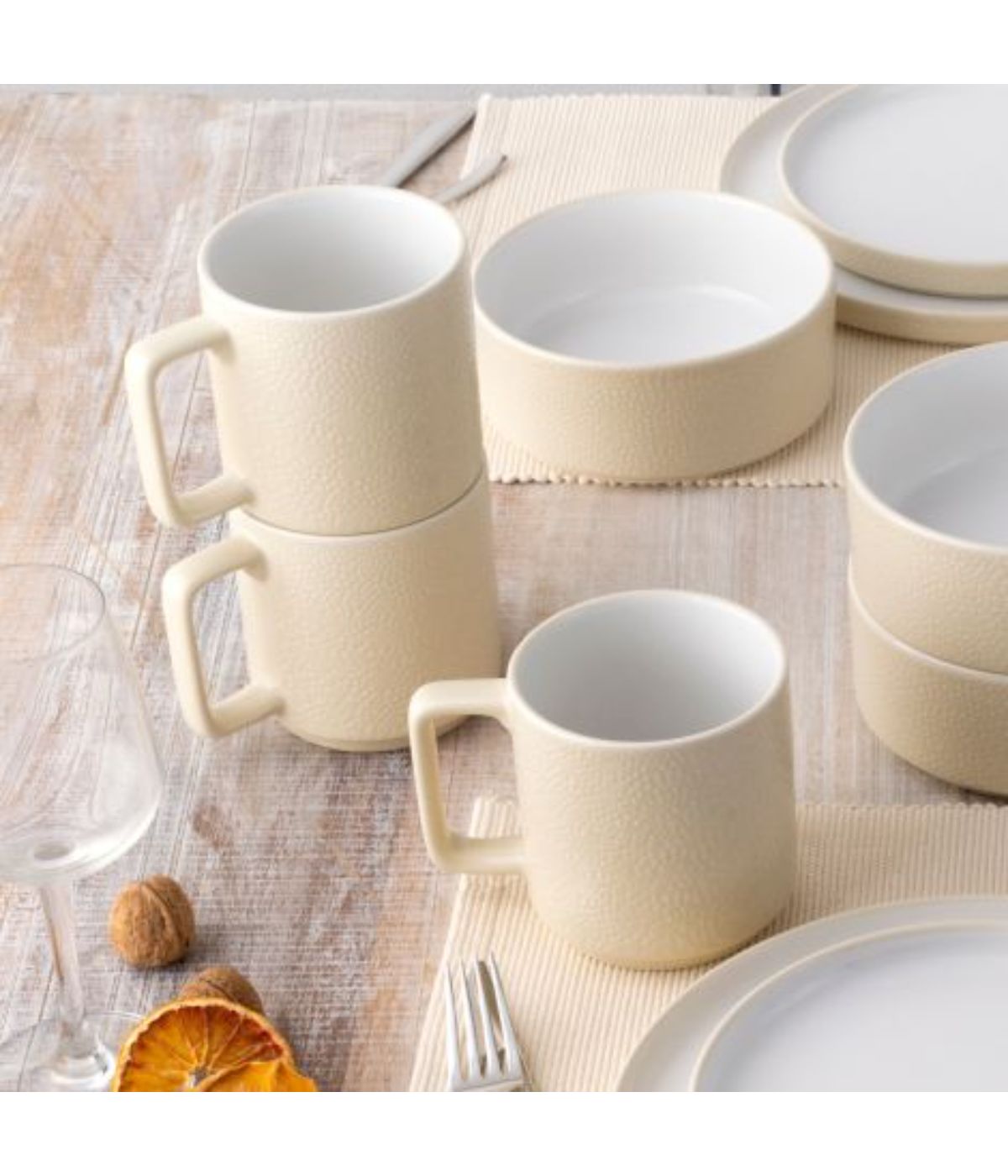  Noritake Colortex Stone Set of 4 Stax Mugs - Ivory - Bonton