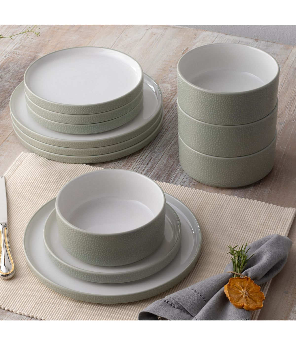  Noritake Colortex Stone 12 Piece Set, Service for 4 - Sage - Bonton