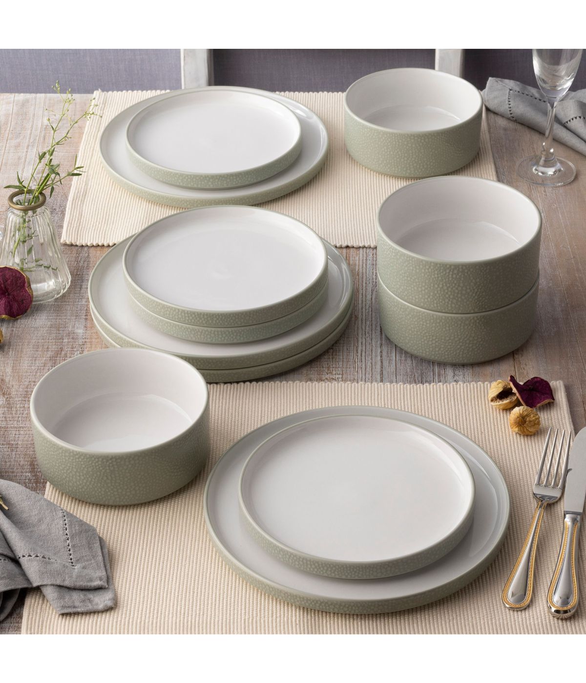  Noritake Colortex Stone 12 Piece Set, Service for 4 - Sage - Bonton