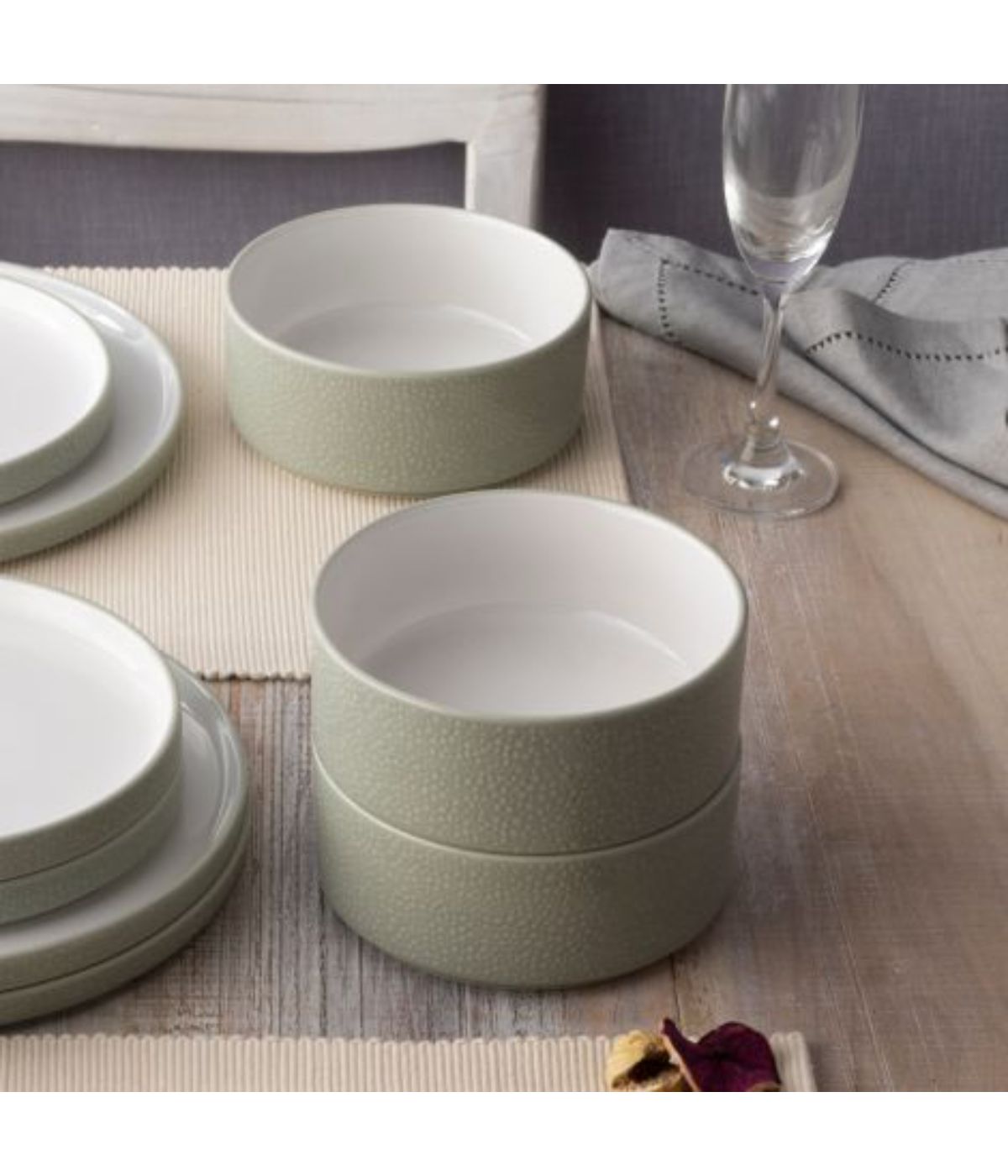  Noritake Colortex Stone Set of 4 Stax Cereal Bowls - Sage - Bonton