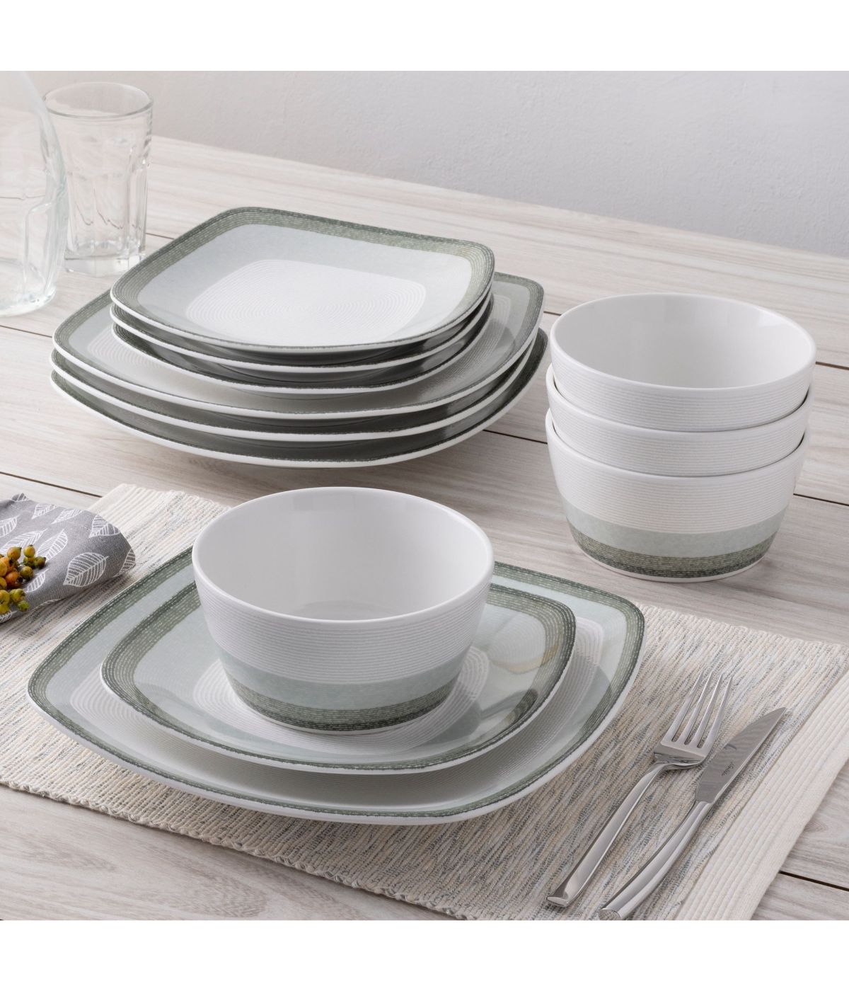  Noritake Colorscapes Layers 12 Piece Square Set, Service for 4 - Sage - Bonton