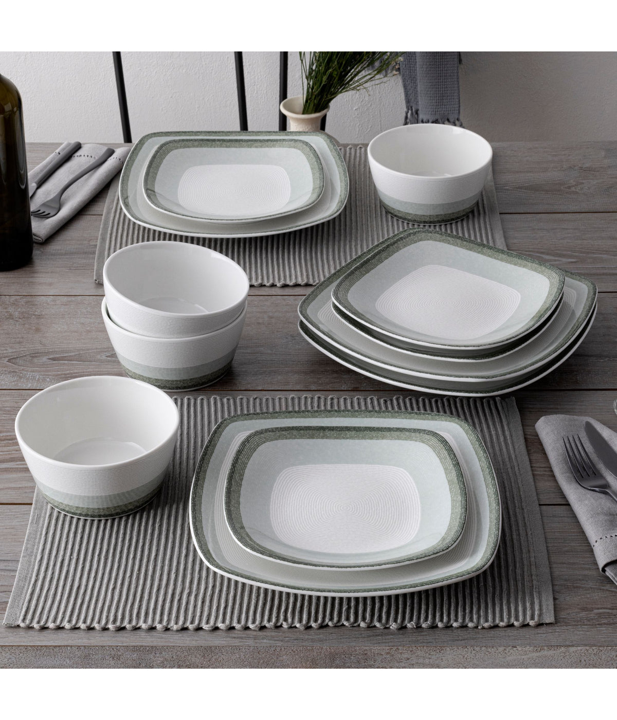  Noritake Colorscapes Layers 12 Piece Square Set, Service for 4 - Sage - Bonton