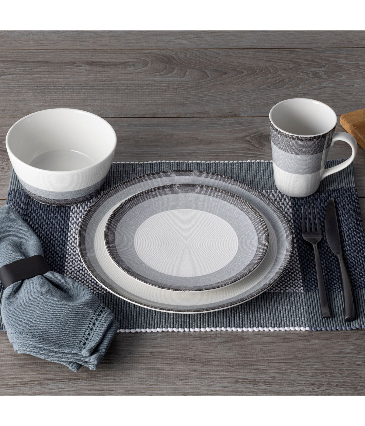  Noritake Colorscapes Layers 4 Piece Coupe Place Setting - Charcoal - Bonton