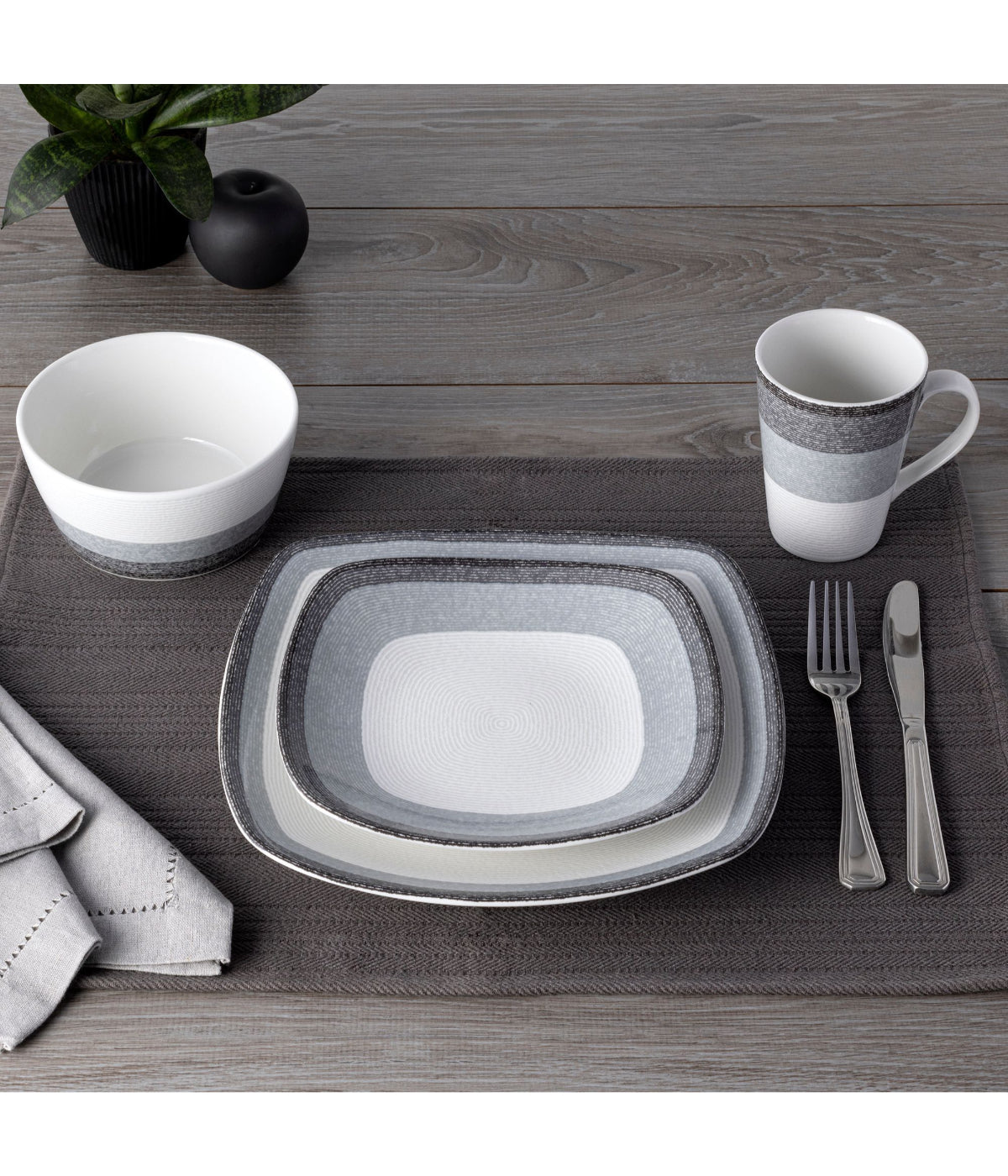  Noritake Colorscapes Layers 4 Piece Square Place Setting - Charcoal - Bonton