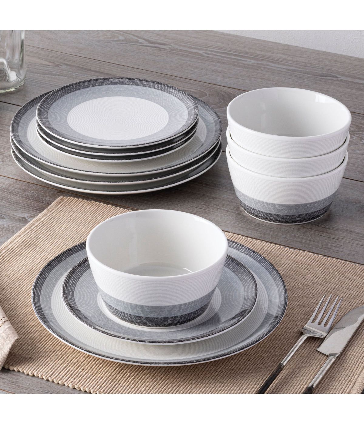  Noritake Colorscapes Layers 12 Piece Coupe Set, Service For 4 - Charcoal - Bonton