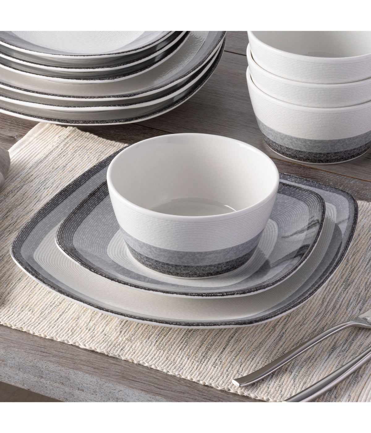  Noritake Colorscapes Layers 12 Piece Square Set, Service For 4 - Charcoal - Bonton