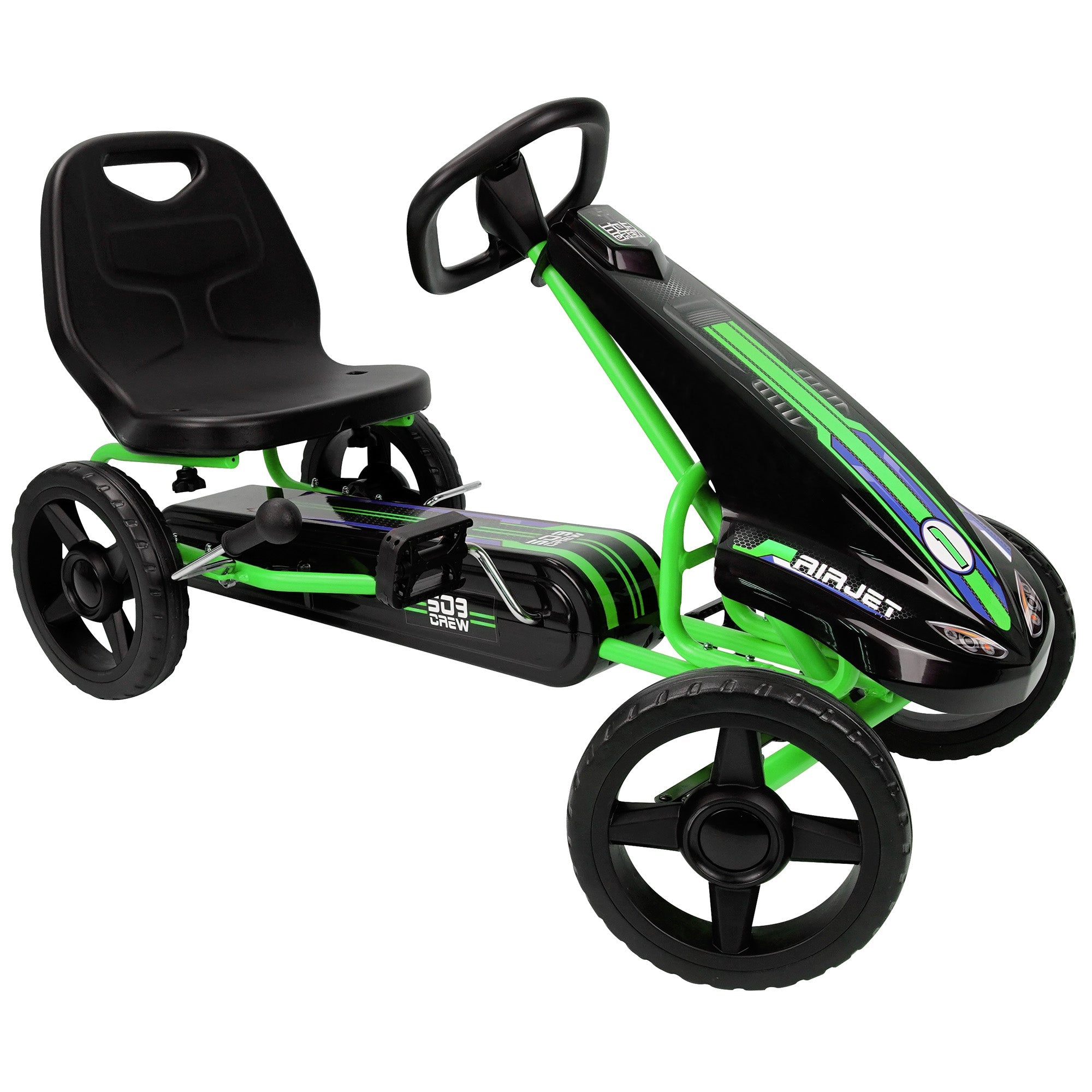  509 Crew Air Jet Pedal Go Kart - Green - Kids, Sporty Graphics on The Front Fairing, Adjustable Bucket Seat, 4 Spoke Rims w/ 10