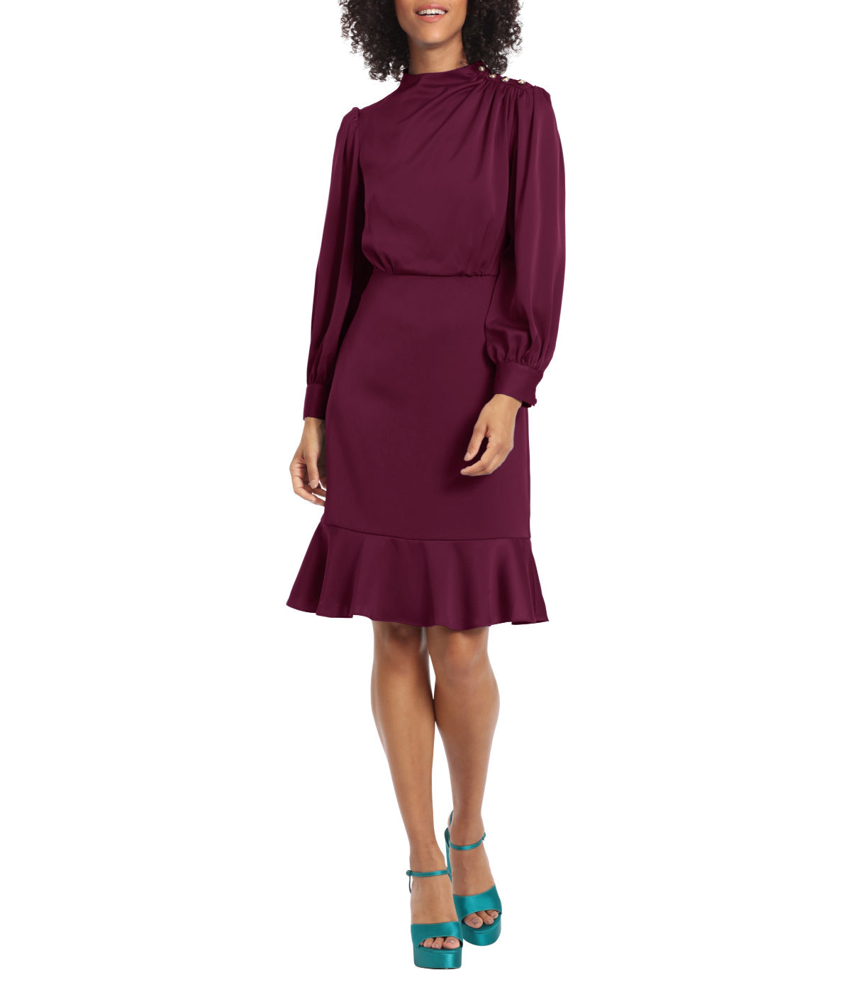  Maggy London Short Dress With Shoulder Drape Detail And Ruffle Hem - Dark Purple - Bonton