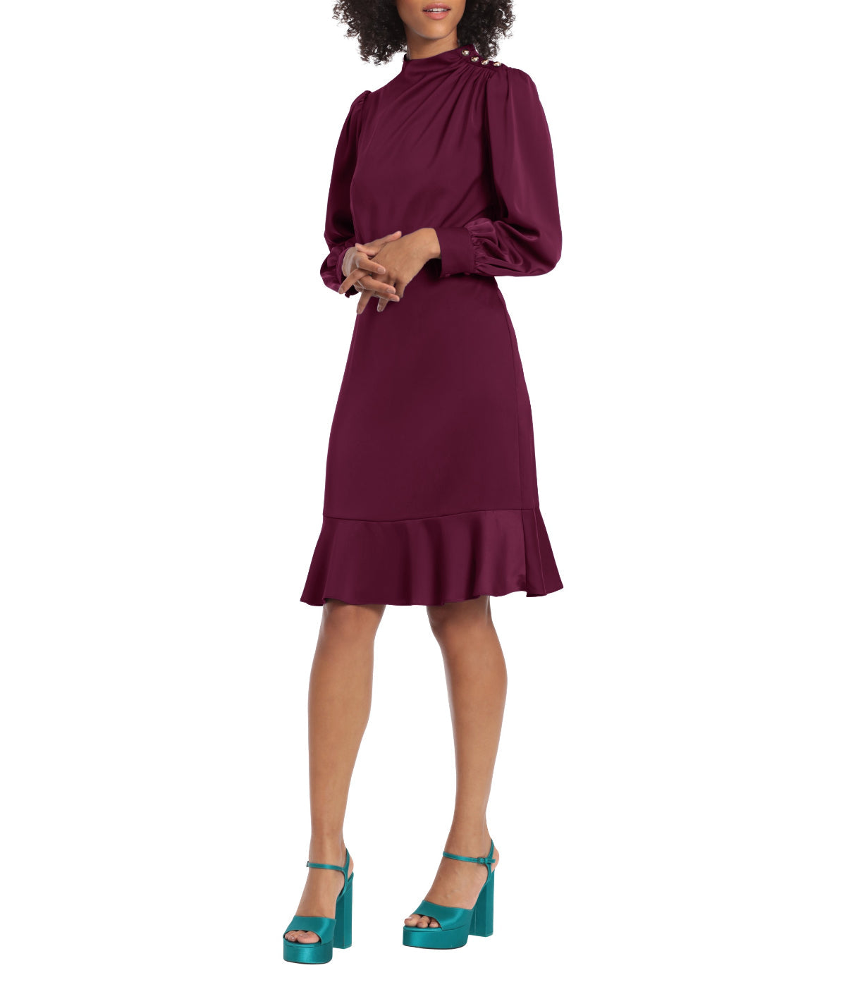  Maggy London Short Dress With Shoulder Drape Detail And Ruffle Hem - Dark Purple - Bonton