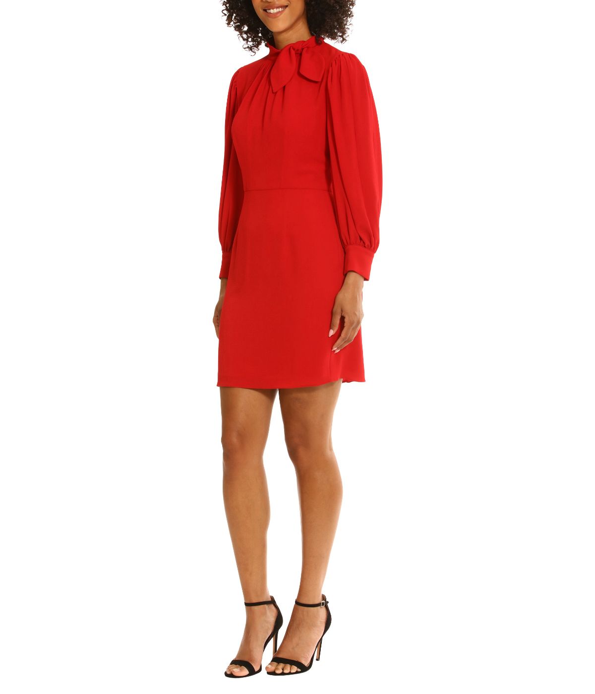 Long Sleeve Sheath With Bow Collar Equestrian Red
