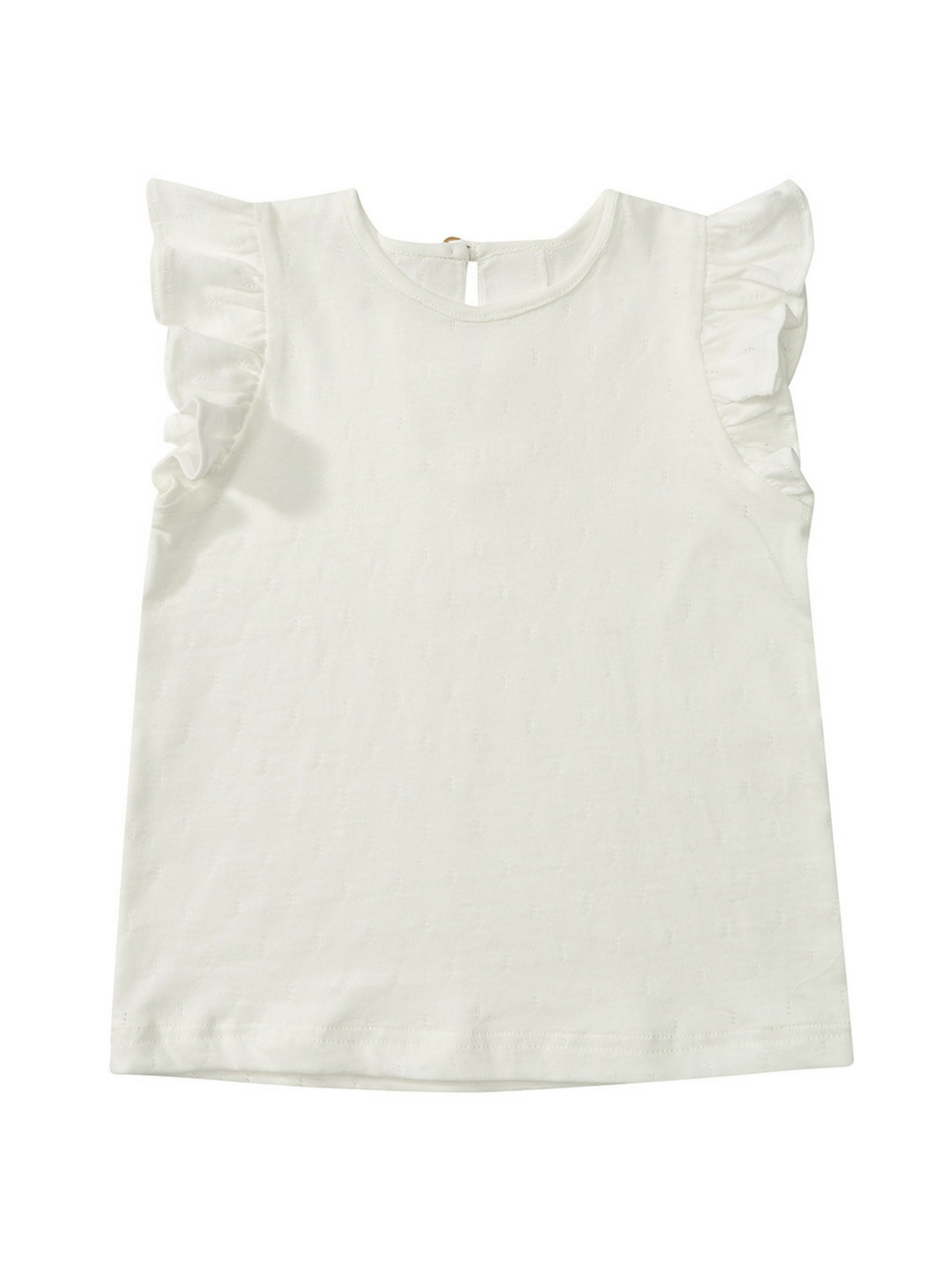  Dotty Dungarees Edie Frill Short Sleeve Cotton Top - White - Bonton