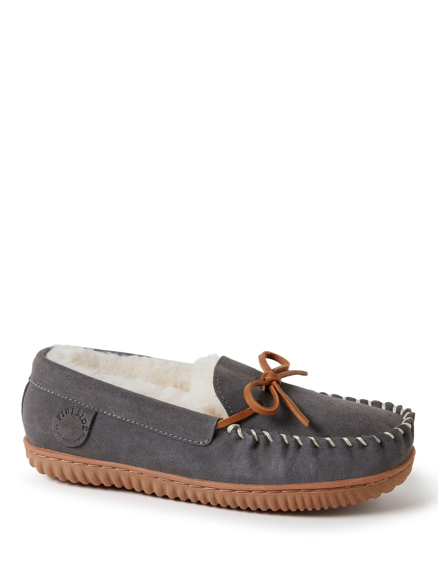  Dearfoams Fireside by Women's Alice Springs Shearling Indoor/Outdoor Moccasin Slipper - Grey - Bonton