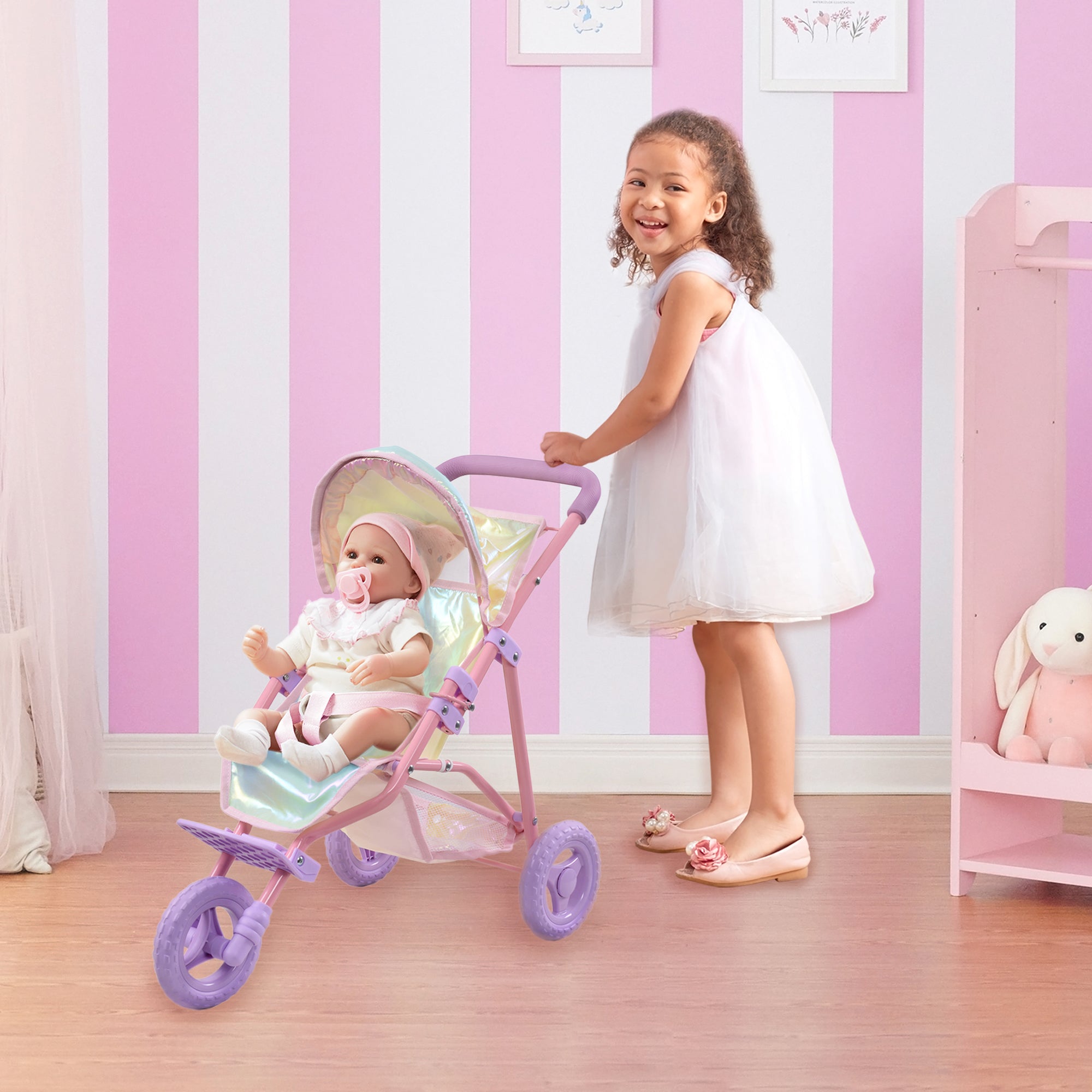  Teamson Kids Olivia's Little World - Magical Dreamland Baby Doll Jogging Stroller - Iridescent - Bonton