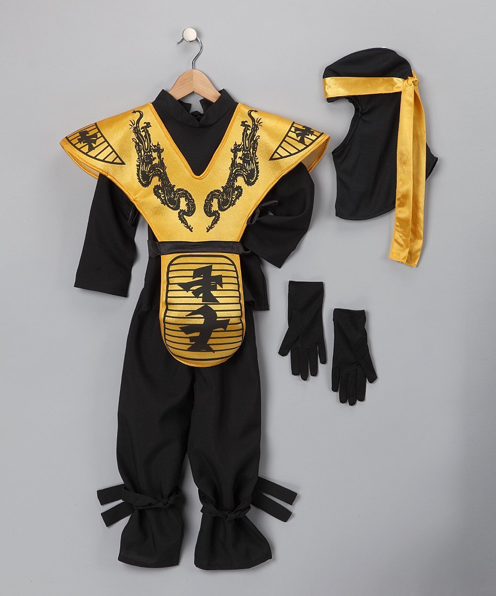  Dress Up America Gold Ninja Costume - Kids by Dress Up America - Large (12-14) - Bonton