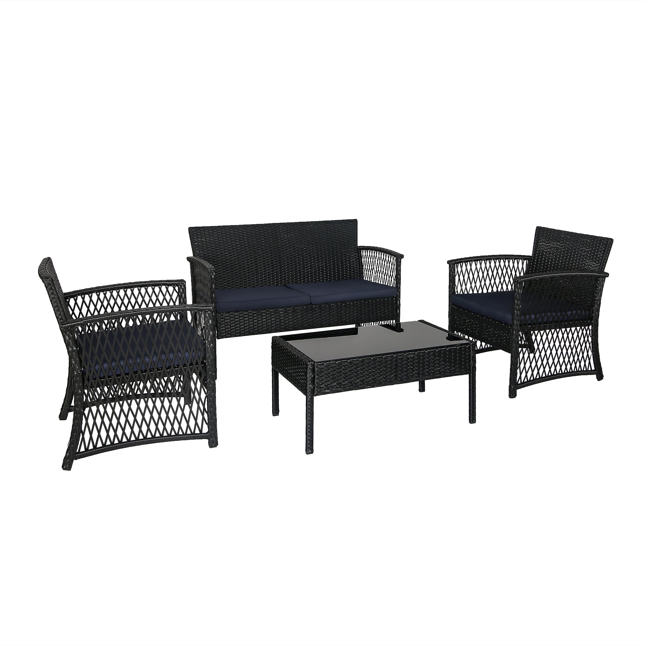  Westin Furniture 4-Piece Outdoor Patio Conversation Set - Gray/Navy - Bonton