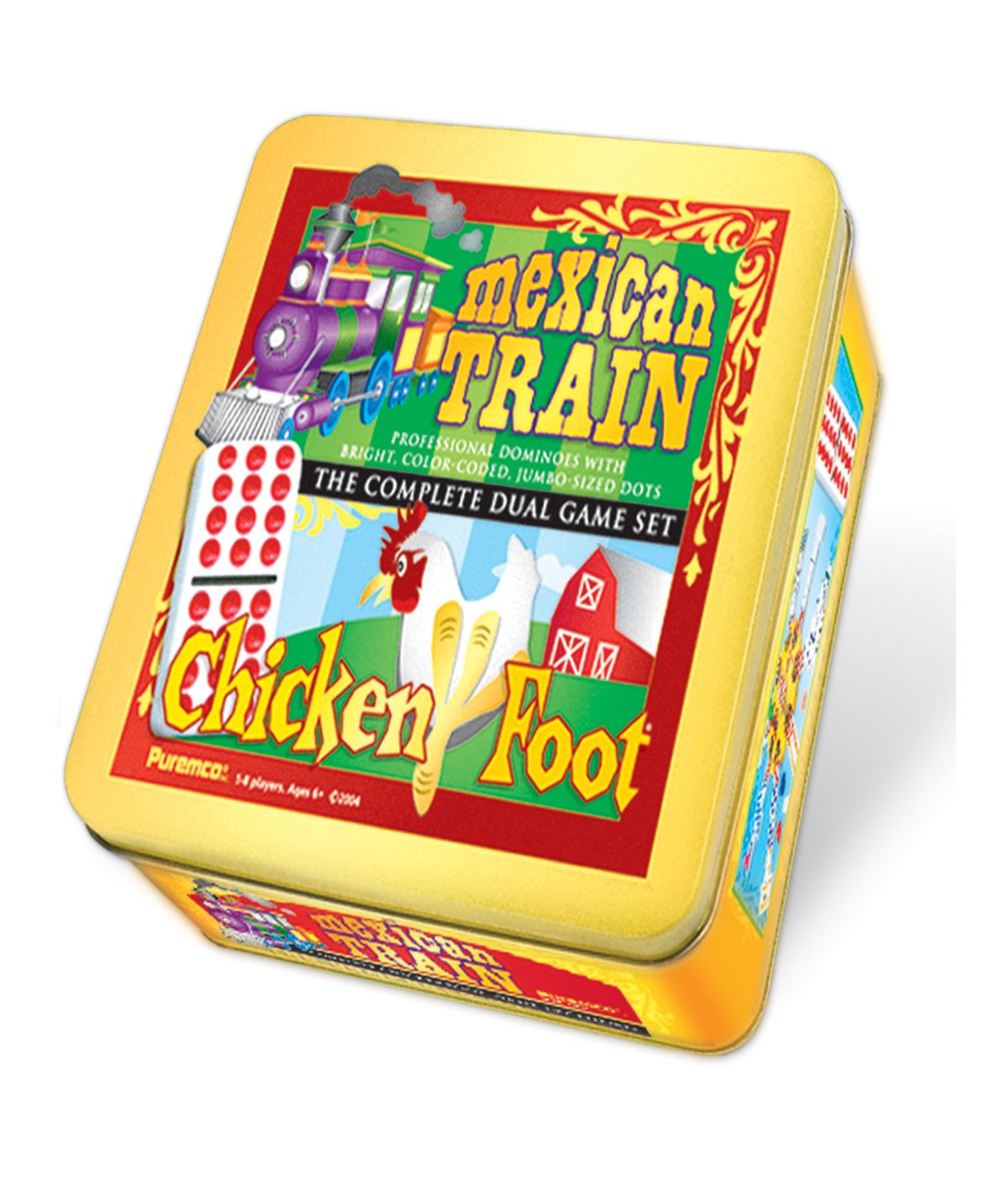  Mexican Train & Chickenfoot Dominoes - Complete Dual Game Set in a Tin Multi - Multi - Bonton