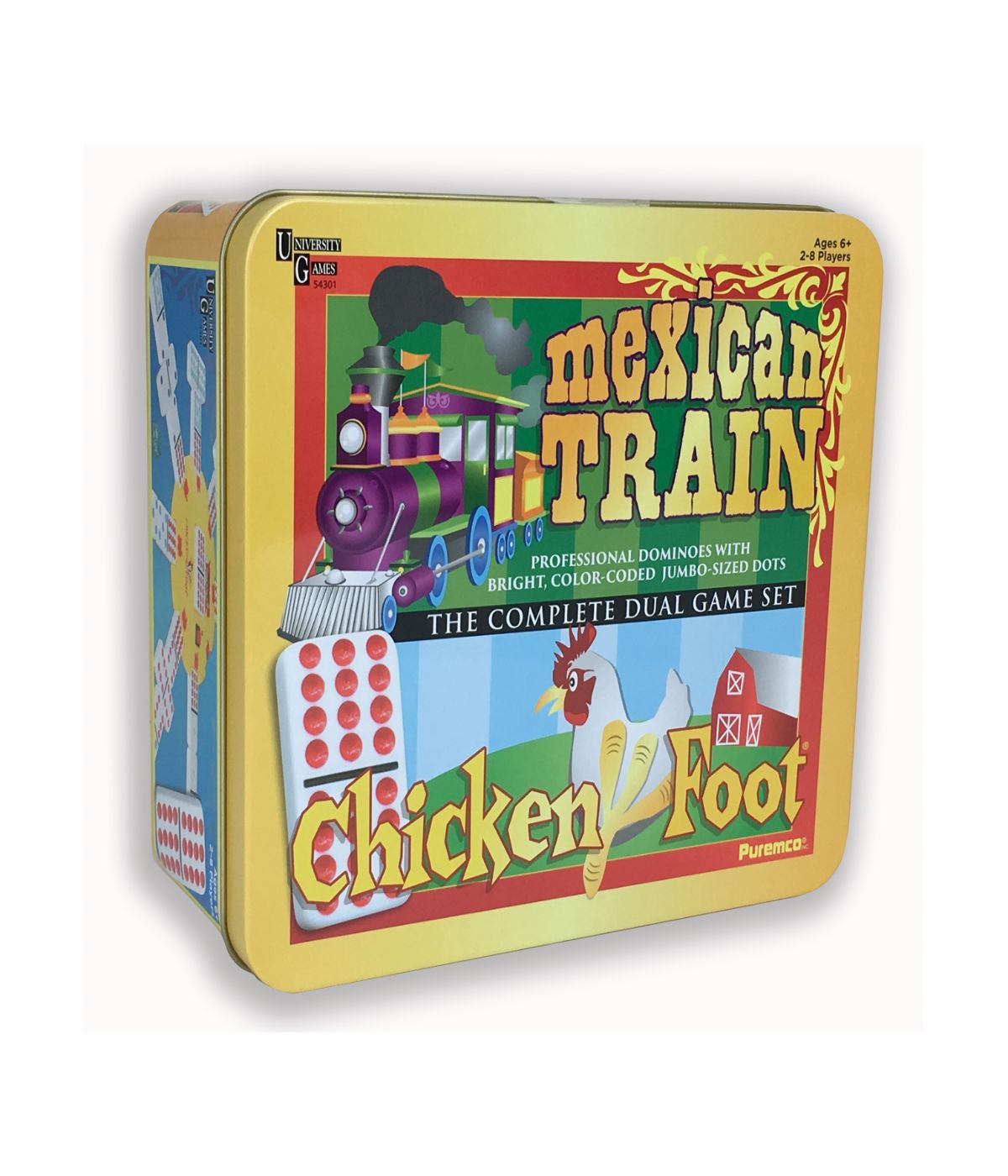  Mexican Train & Chickenfoot Dominoes - Complete Dual Game Set in a Tin Multi - Multi - Bonton